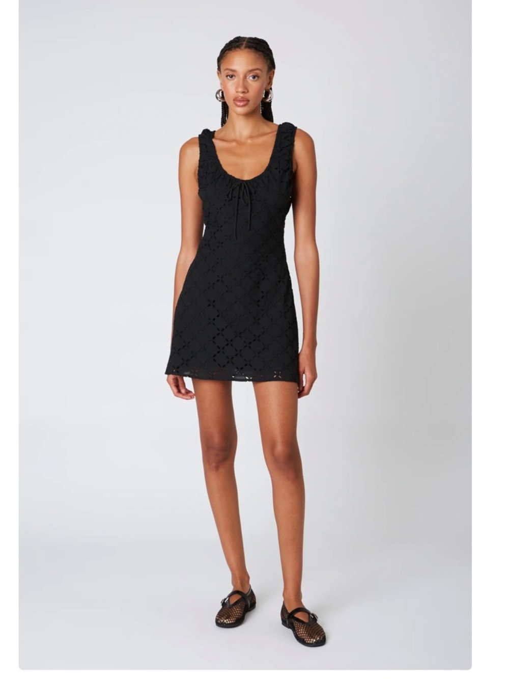 NIA Black Eyelet Mini Dress with Scoop Neck